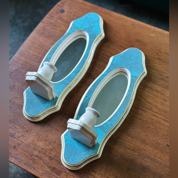 Vintage wooden mirror wall sconces - Picture 2 of 12